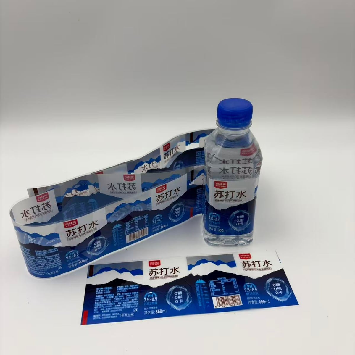 BOPP roll-fed labels for soda water bottles